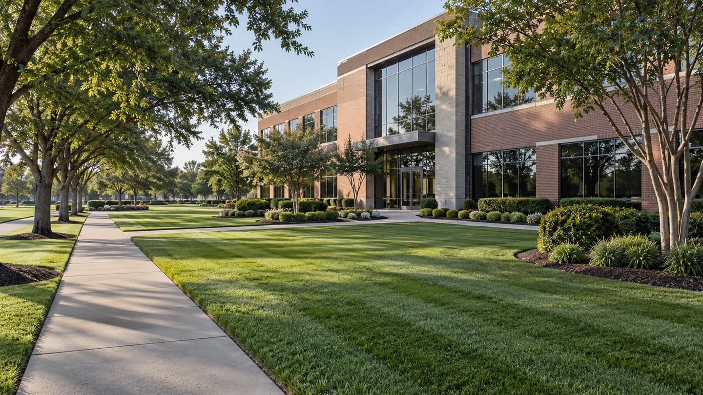 Service illustration of maintained office grounds.