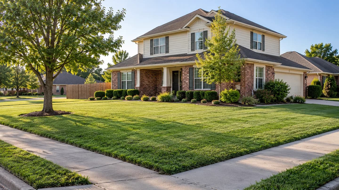 Two-story home with a broad lawn and welcoming front porch.