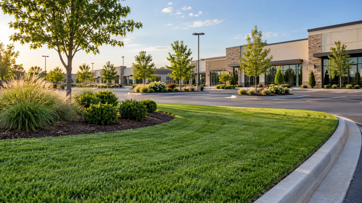 Service illustration of maintained landscaping at a commercial retail property