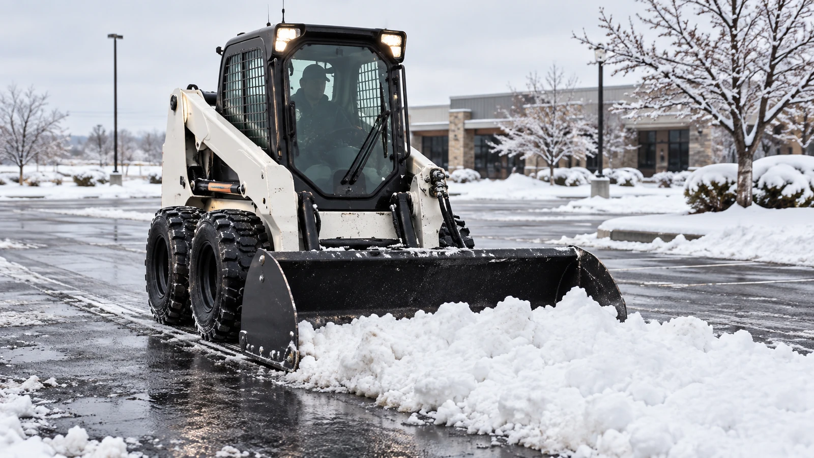 Service illustration of Brian’s winter equipment clearing snow at a commercial property